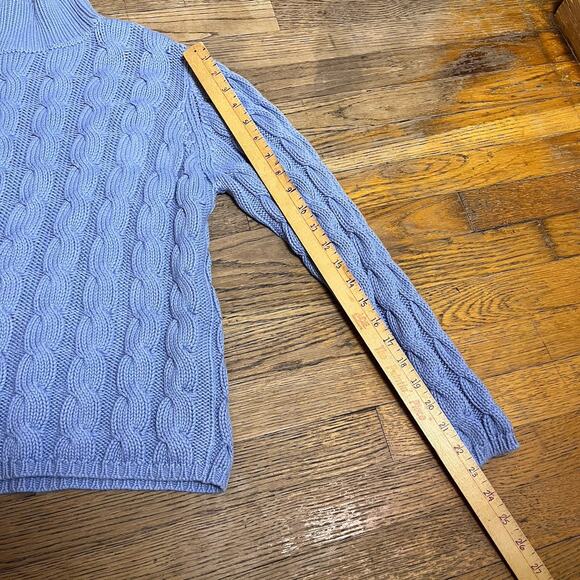 LL Bean Womens Sweater 100% Cotton Mock Neck Chunky Cable Knit Blue Medium - Picture 15 of 16